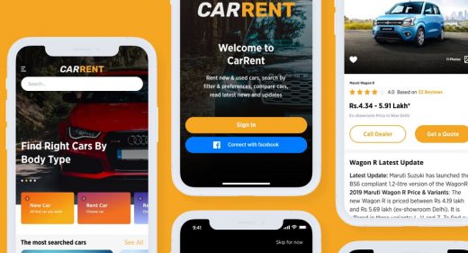 Car rental app template for Figma