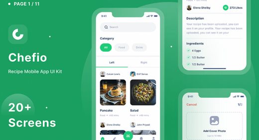 Chefio - Figma recipe app UI Kit