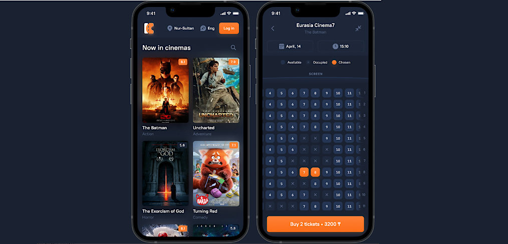 Cinema booking Figma app template