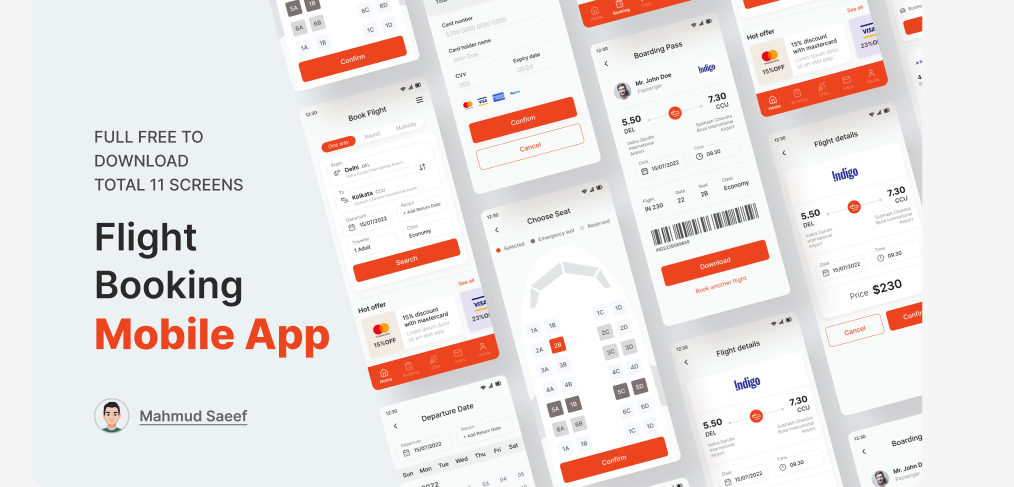 Flight booking Figma mobile UI kit