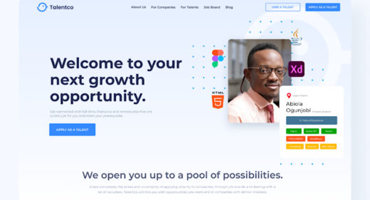 Talentco free landing page for Figma